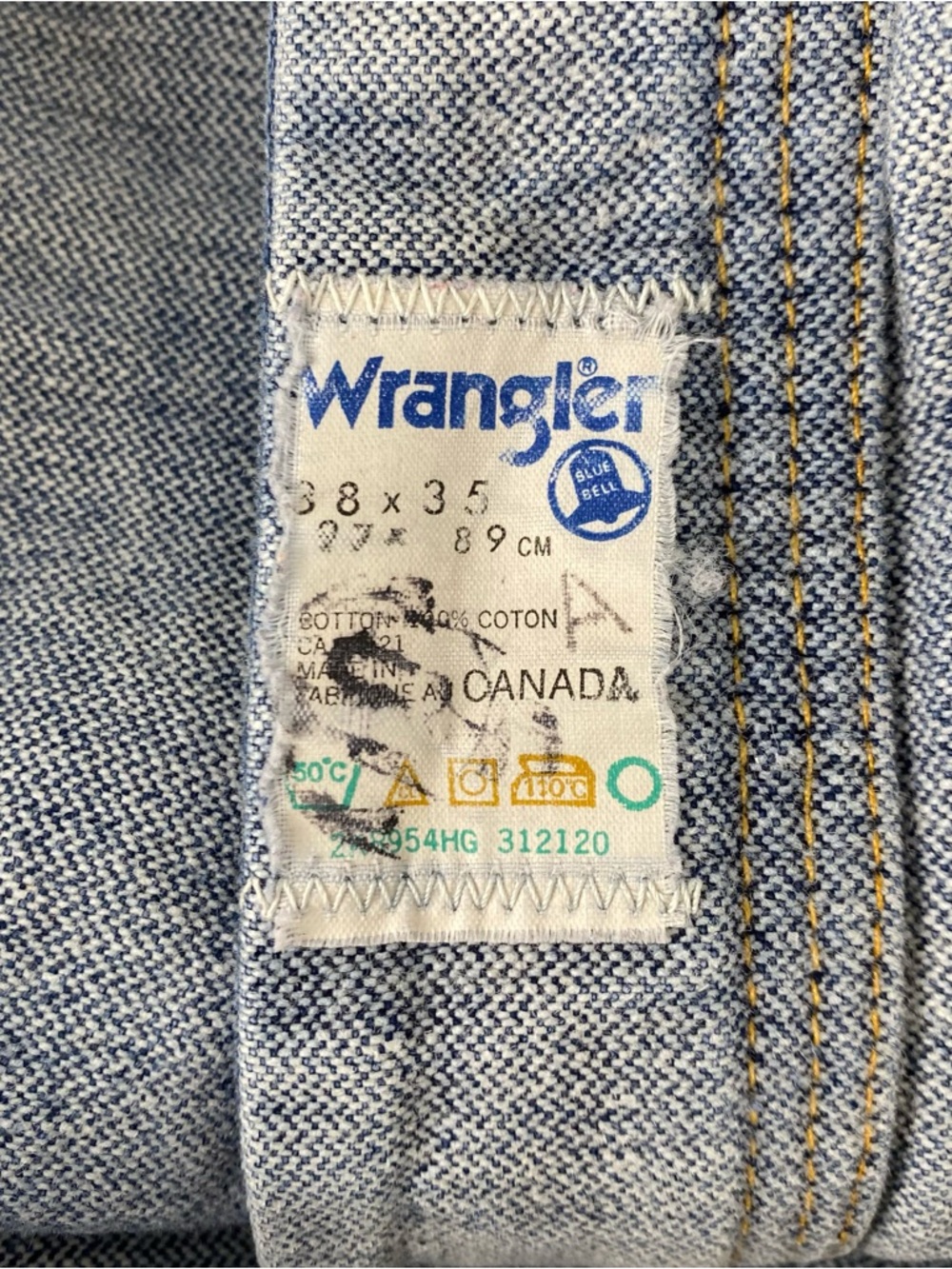 Vintage Wrangler Jeans 38x35 Made in Canada Blue Bell Straight Leg Classic Denim - Picture 3 of 7